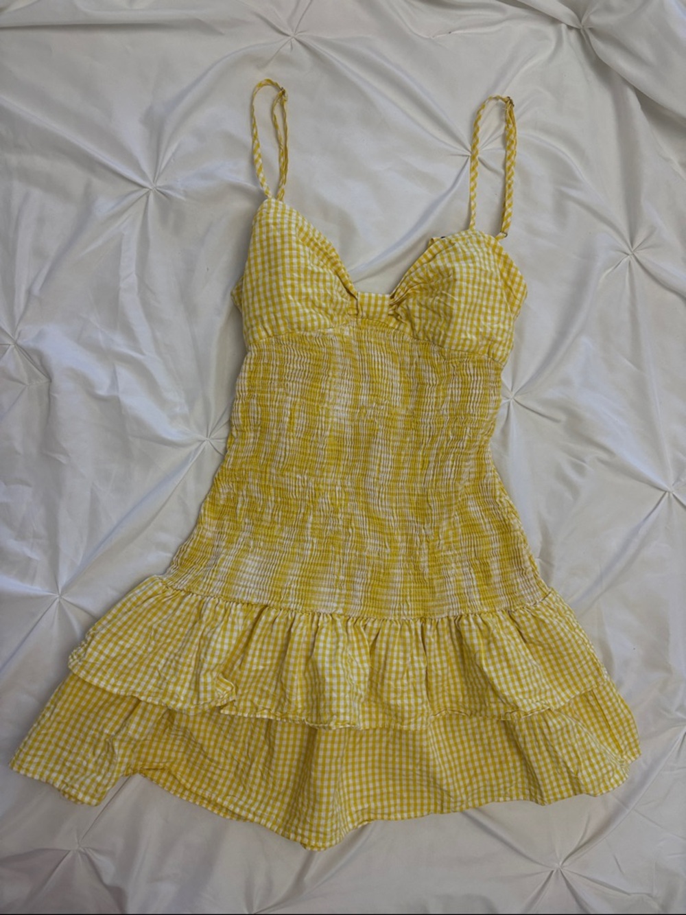 Zara Yellow Gingham Smocked Ruffle Mini Dress - Picture 5 of 5